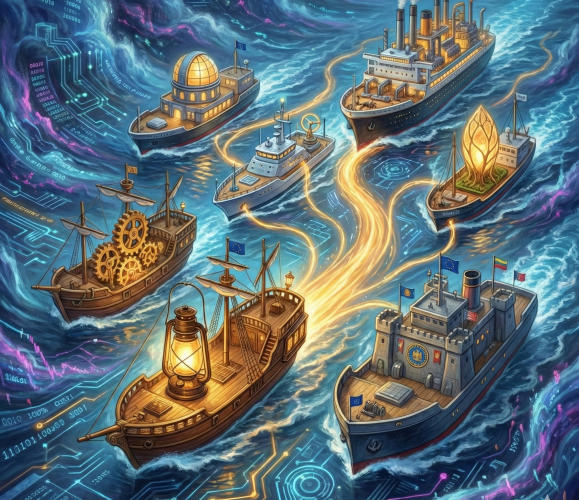 Rappresentazione concettuale di diversi ruoli professionali e decisionali coinvolti nell’uso dell’intelligenza artificiale