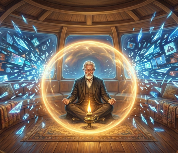 Gruppo di pionieri digitali che esplorano un'oasi di strategia ed etica nel caos dell'Intelligenza Artificiale.