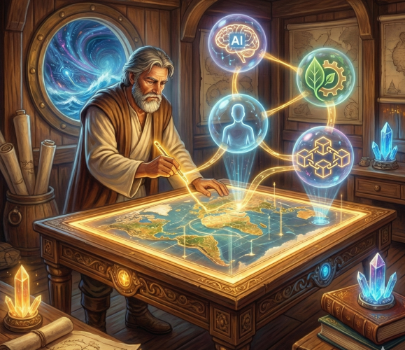 Rappresentazione concettuale di analisi critica del contesto tecnologico